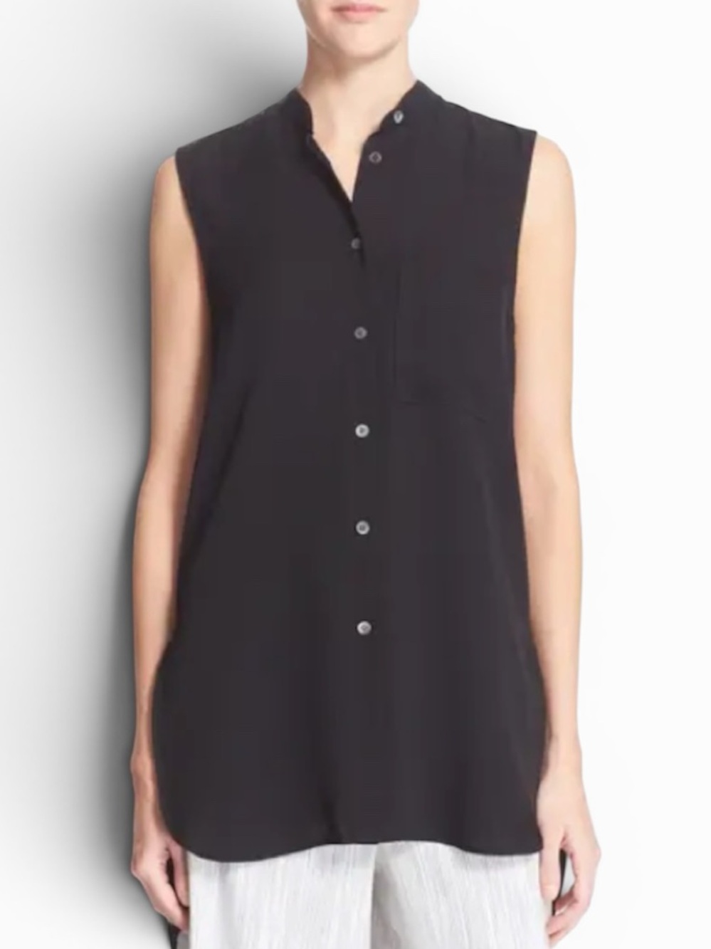 Joie Sleeveless Button-Down Split Hem Tunic Top in Black Size Medium